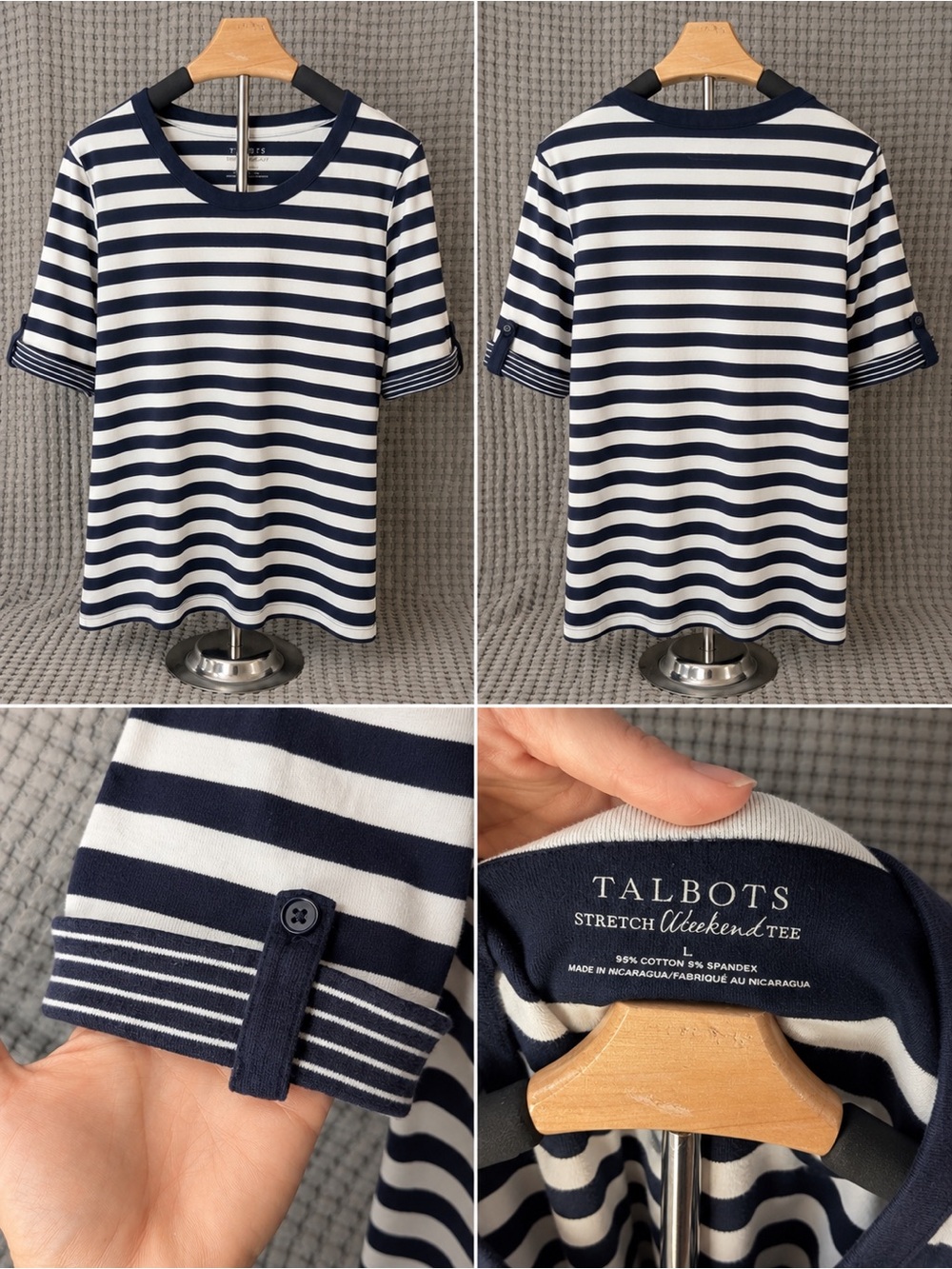 Talbots Navy and White Striped Short Sleeve Tee